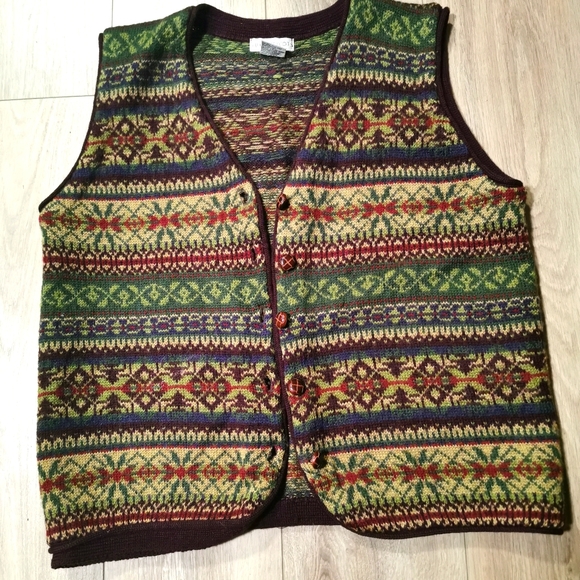 Funky Fun Print Vintage Wool Vest Jump Tricots - Picture 1 of 4